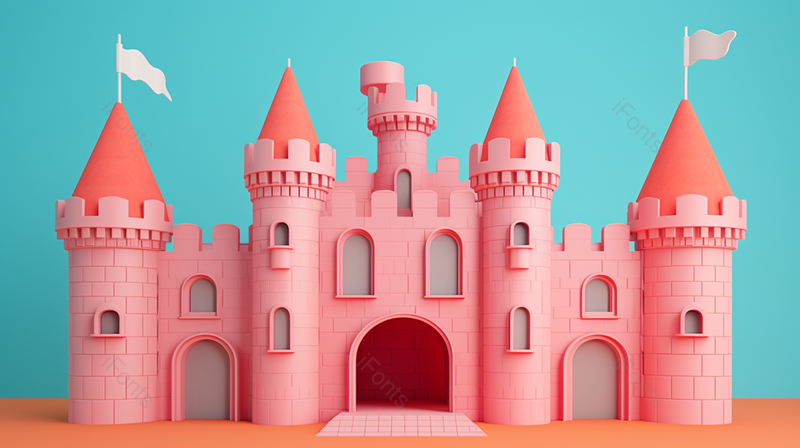 蓝天白云粉红色的欧式城堡建筑卡通创意模型,高清,摄影图,摄影图片,图片大全,摄影图免费下载